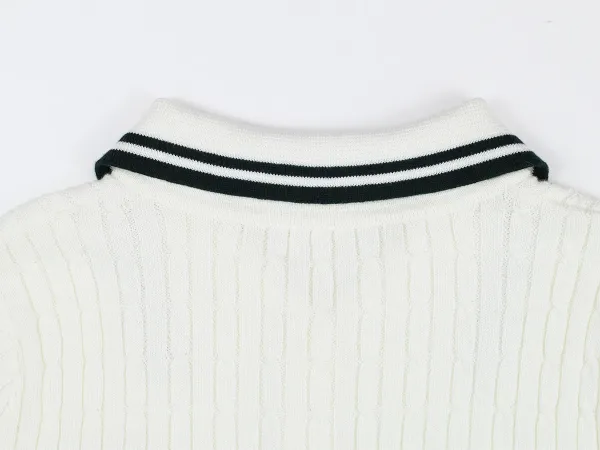 Fred Perry Cable Knit Polo Cream with Tennis Embroidery Tops Polo - 9