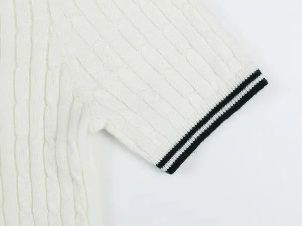Fred Perry Cable Knit Polo Cream with Tennis Embroidery Tops Polo - 10
