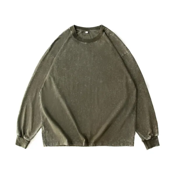 Design Acid Wash Olive Long Sleeve Tee T-Shirts - 22