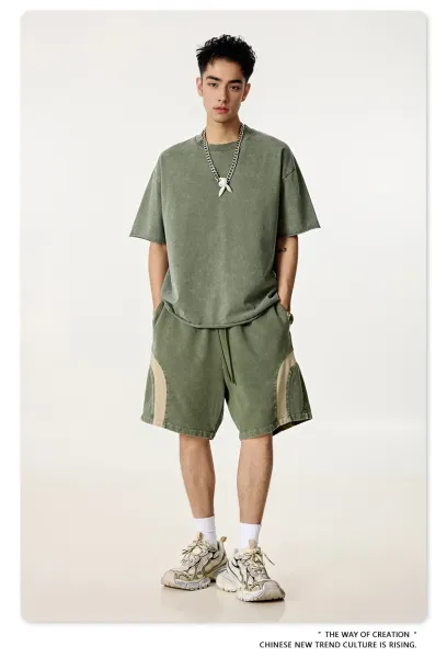 Design BE Thrived Army Green-Khaki Patchwork Shorts - 30
