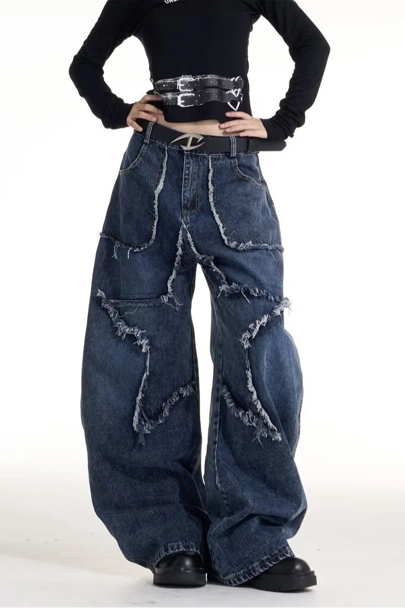 Design Distressed Wide-Leg Jeans Blue - 17