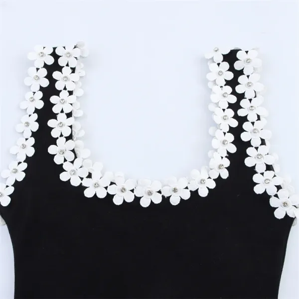 Design Floral-Embellished Black Sleeveless Dress - 11