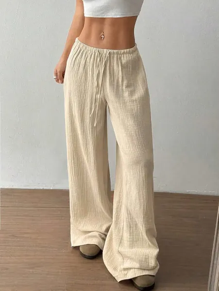Design Wide-Leg Crinkle Cotton Pants White - 29