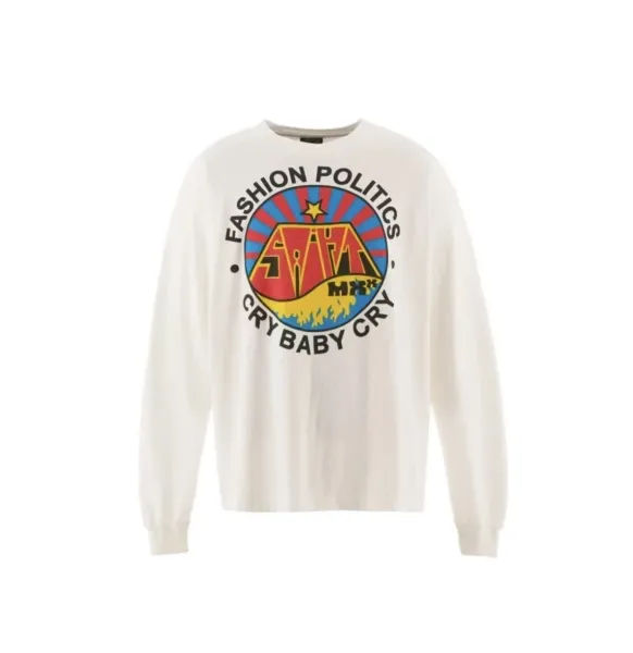 Design Cry Baby Cry Fashion Politics Graphic Long Sleeve T-Shirt White T-Shirts - 1