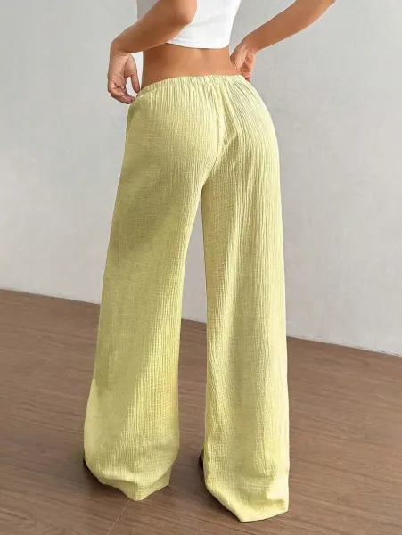 Design Wide-Leg Crinkle Cotton Pants White - 34