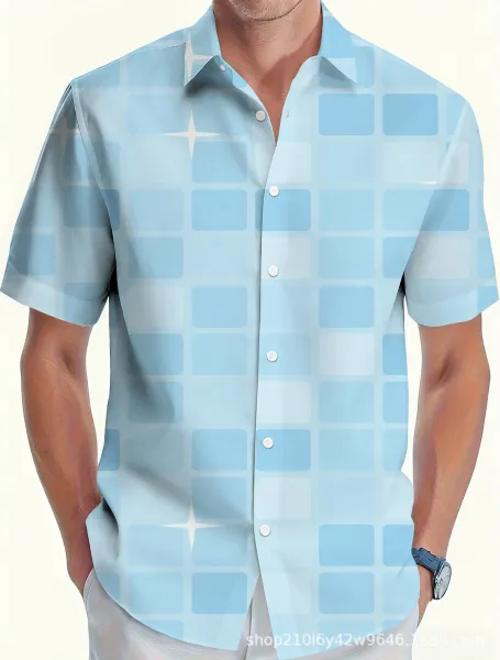 Design Grid Star Print Short-Sleeve Button-Up Shirt - 1