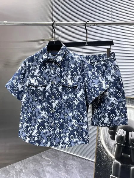 Louis Vuitton Monogram Print Short-Sleeve Shirt and Shorts Set Navy Multicolor - 1