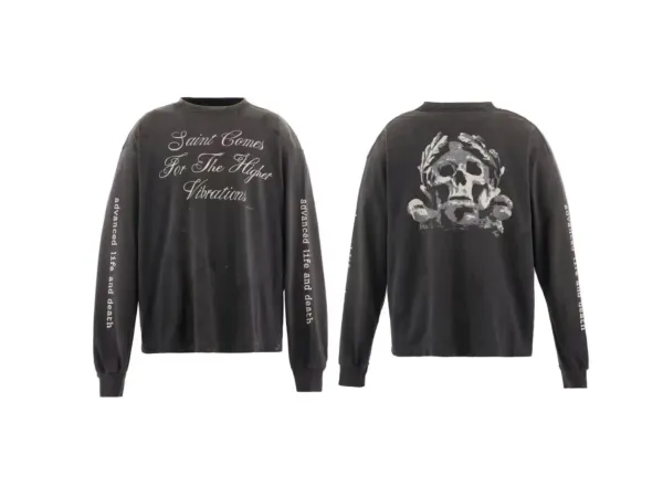 Design Saint Comes For The Higher Vibrations Long Sleeve Tee Black T-Shirts - 1