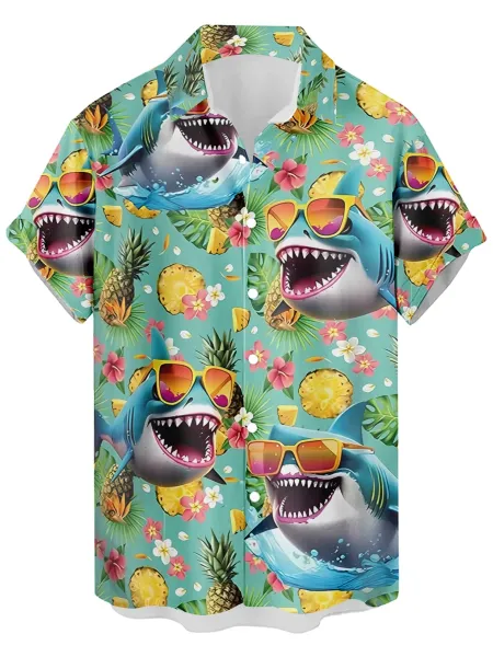 Design Cat Face Print Black Hawaiian Shirt - 35