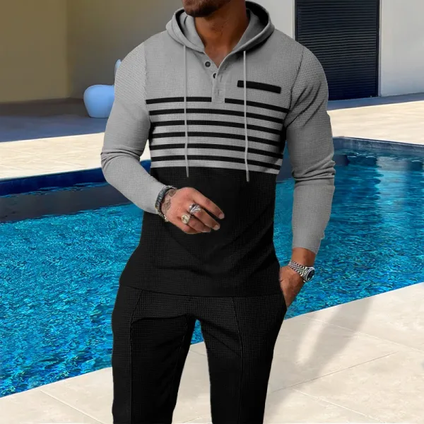 Design Waffle-Knit Hoodie and Jogger Set White / Gray - 7