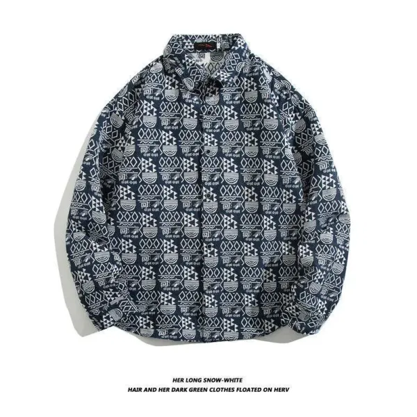 Design Patterned Long-Sleeve Shirt Navy and White - 1