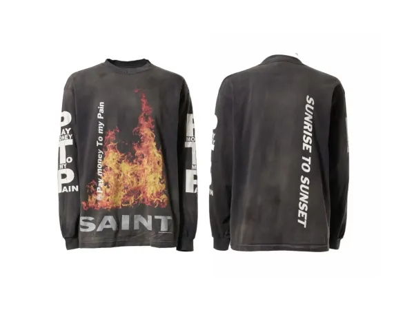 Saint Tears Pay Money To My Pain Flame Long Sleeve T-Shirt Black - 1