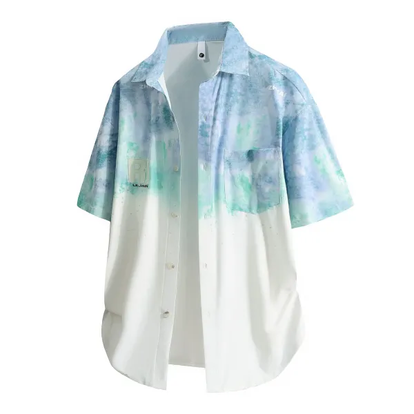 Design Tie-Dye Ombre Short Sleeve Shirt Tops Shirt - 1