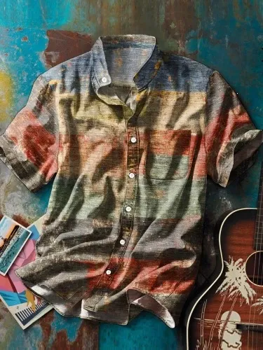 Design Psychedelic Print Short-Sleeve Button-Up Shirt Tops Shirt - 10