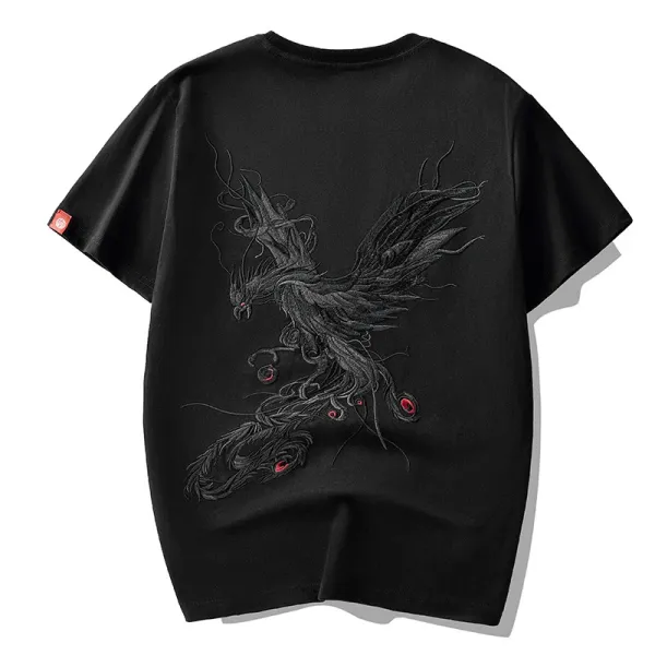 Design Phoenix Embroidered Black T-Shirt - 1