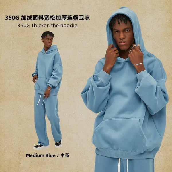 Design 350G Thickened Fleece Oversized Hoodie Medium Blue - 1