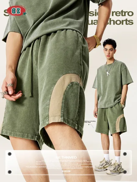 Design BE Thrived Army Green-Khaki Patchwork Shorts - 14