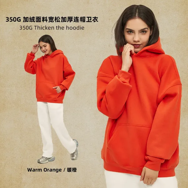 Design 350G Thickened Fleece Oversized Hoodie Warm Orange - 1