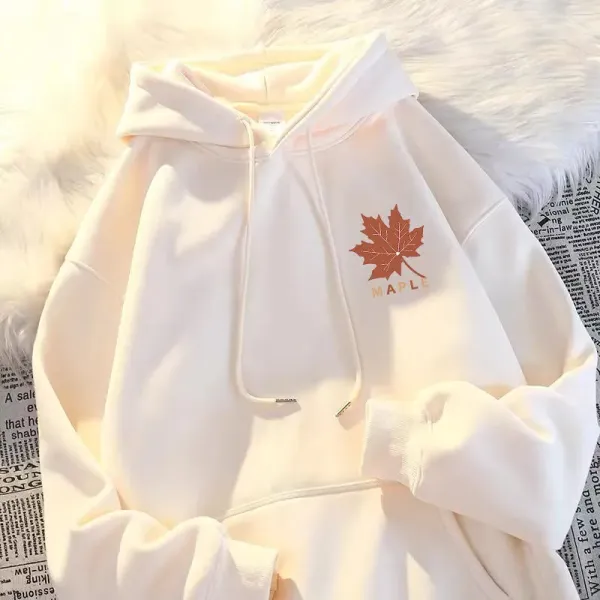 Design Maple Leaf Graphic Hoodie in Cream White Hoodie - 1