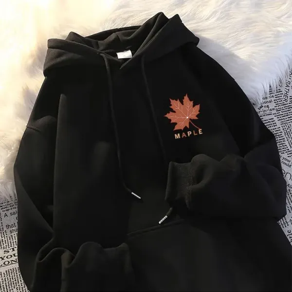 Design Maple Leaf Graphic Hoodie Gray Hoodie - 5