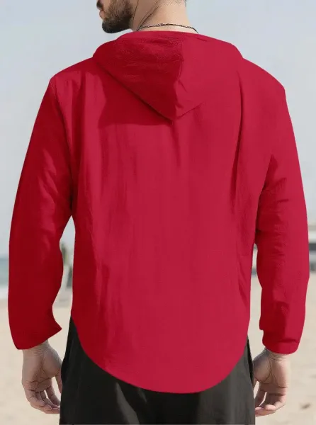 Design Hooded Button-Up Shirt Red - 22