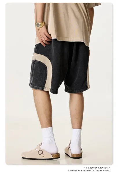 Design BE Thrived Army Green-Khaki Patchwork Shorts - 24