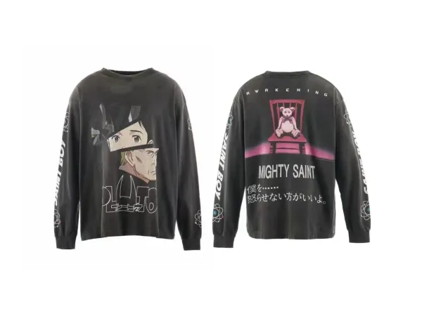 Design Mighty Saint x Evangelion Long Sleeve Graphic Tee Black T-Shirts - 1