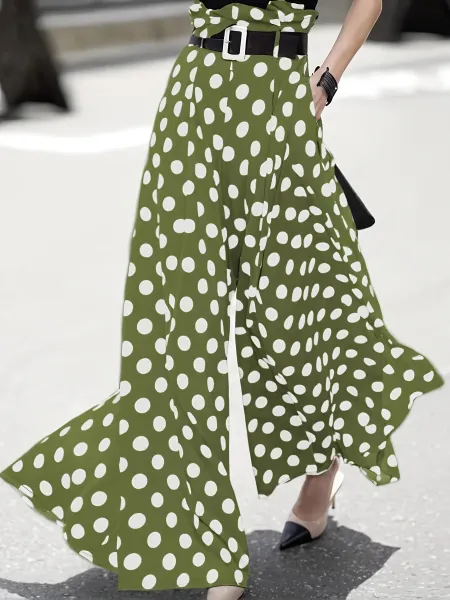 Design Polka Dot Wide-Leg Palazzo Pants Olive Green - 15