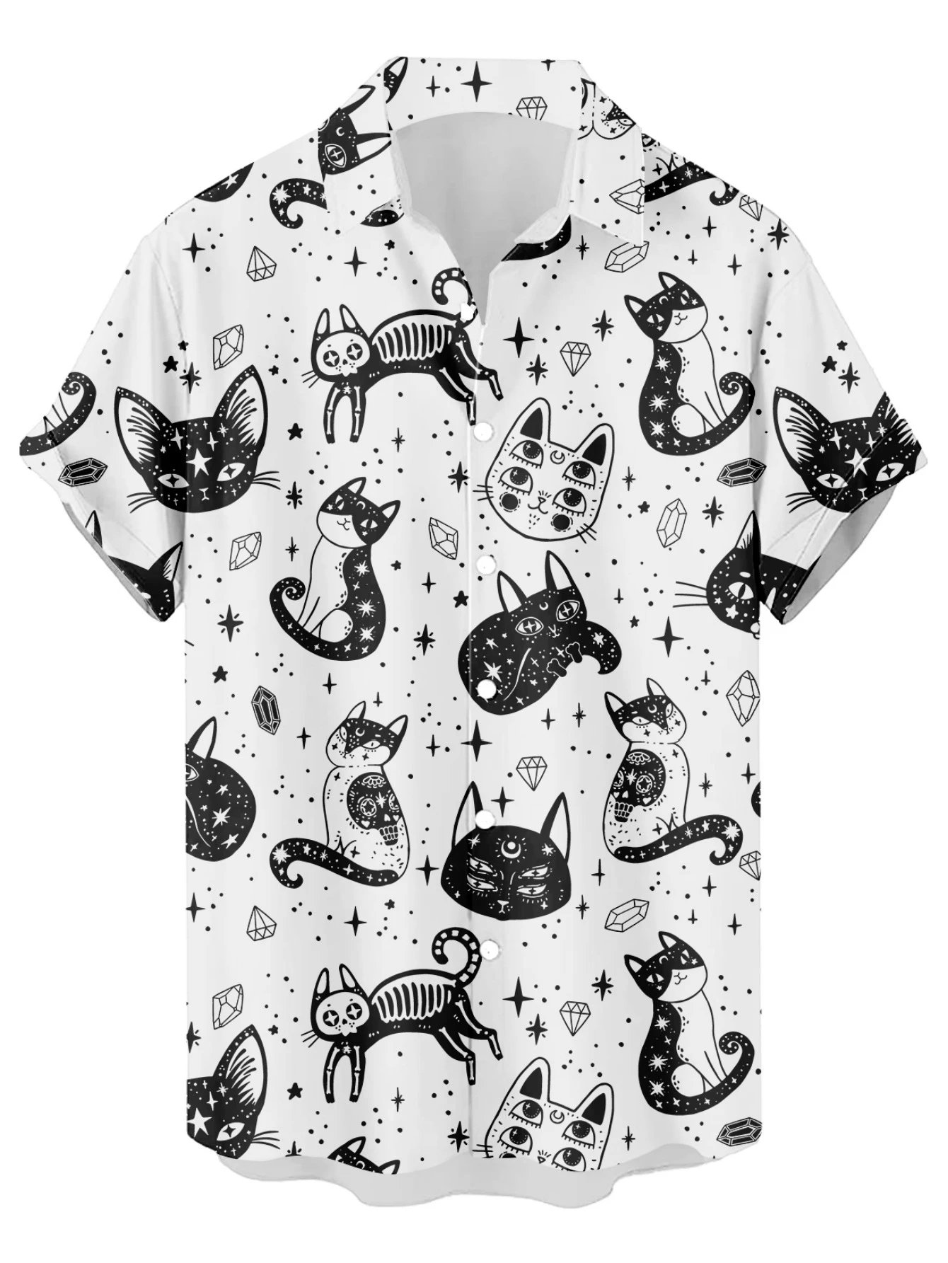 Design Cat Face Print Black Hawaiian Shirt - 21