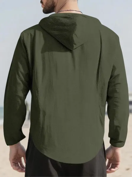 Design Hooded Button-Up Shirt Red - 24