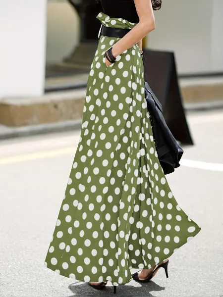 Design Polka Dot Wide-Leg Palazzo Pants Olive Green - 18