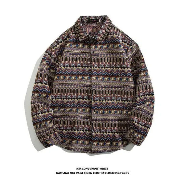 Design Ethnic Print Long-Sleeve Shirt Multicolor Tops Shirt - 1