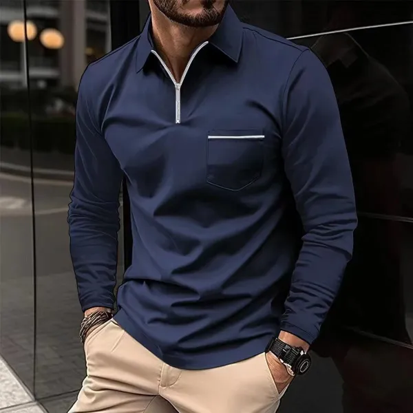 Design Half-Zip Collared Long-Sleeve Shirt Gray - 6
