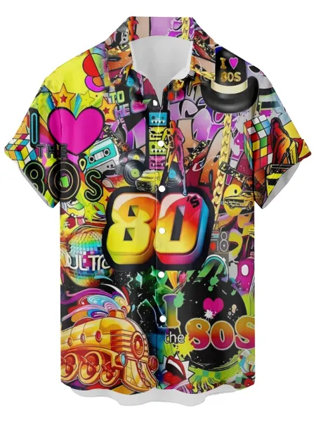 Design Cat Face Print Black Hawaiian Shirt - 41