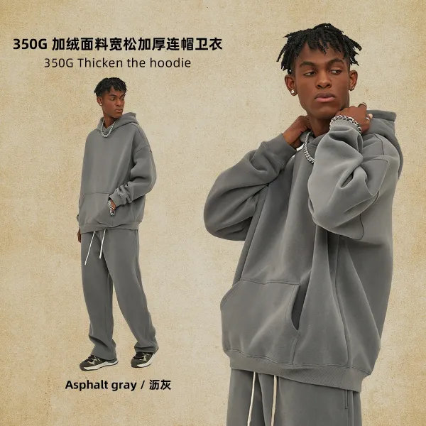 Design 350G Thickened Fleece Oversized Hoodie Asphalt Gray - 1