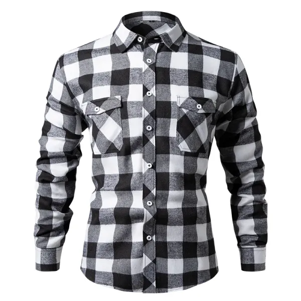 Design Classic Black and White Checkered Flannel Shirt Tops Shirt - 1