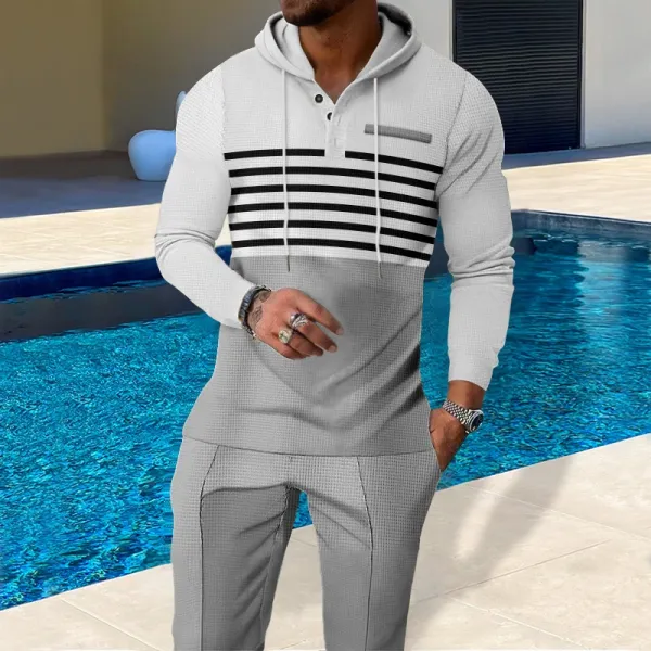 Design Waffle-Knit Hoodie and Jogger Set White / Gray - 18