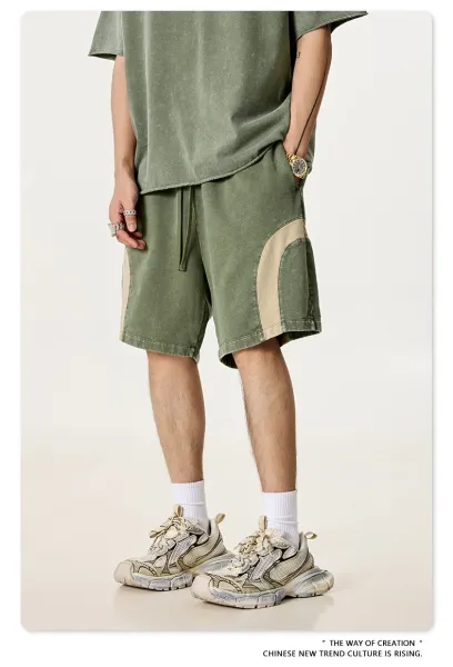 Design BE Thrived Army Green-Khaki Patchwork Shorts - 31