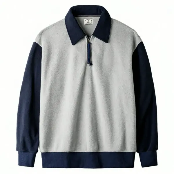 Design Fleece Half-Zip Pullover Gray and Navy Sweater - 1