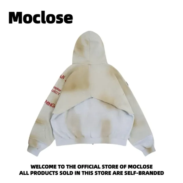 Design Moclose Army Distressed Zip-Up Hoodie Beige Hoodie - 5
