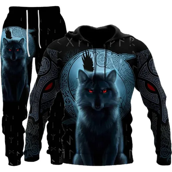 Design Wolf Celtic Hoodie and Sweatpants Set Black Multicolor - 1