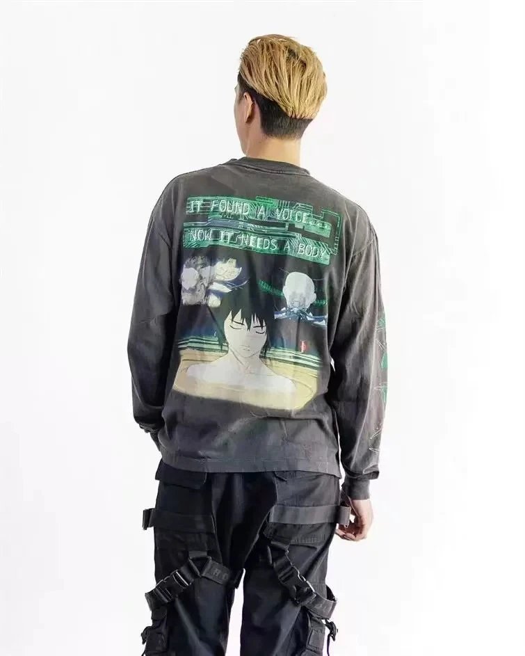 Design Graffiti Print Oversized Long-Sleeve T-Shirt White - 34