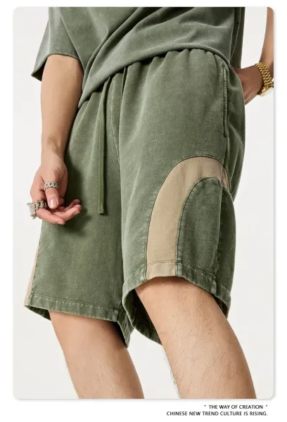Design BE Thrived Army Green-Khaki Patchwork Shorts - 35
