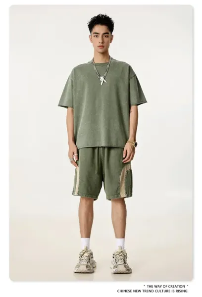 Design BE Thrived Army Green-Khaki Patchwork Shorts - 28