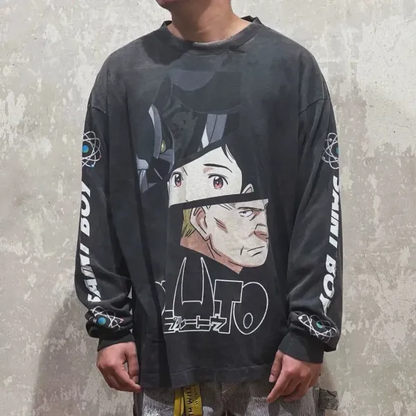 Design Graffiti Print Oversized Long-Sleeve T-Shirt White - 38