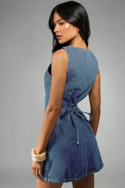 Design Denim Mini Dress in Classic Indigo Blue Dress - 5
