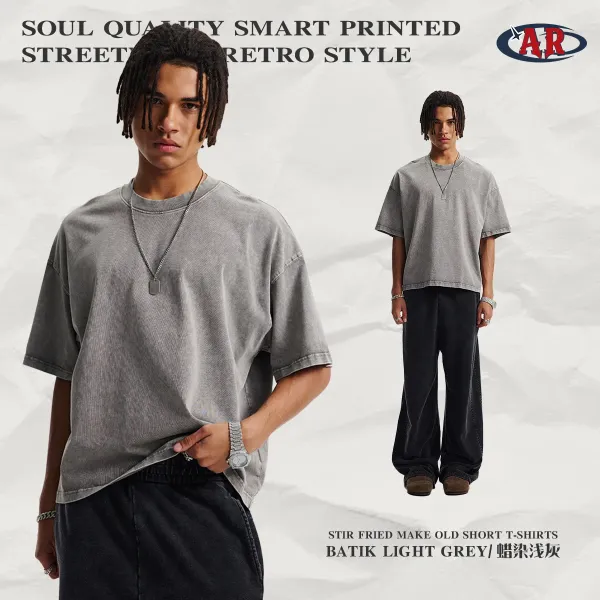 Design AR Stir Fried Make Old Short T-Shirt Batik Light Grey T-Shirt T-Shirts - 1