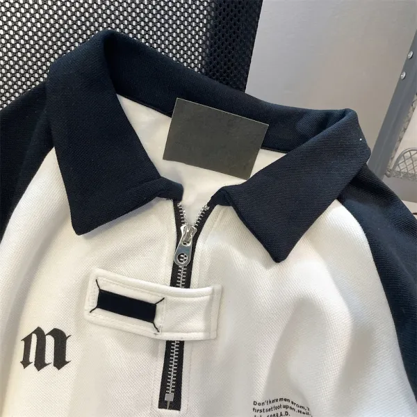 Design Half-Zip Polo Shirt White and Black Contrast Tops Polo - 6