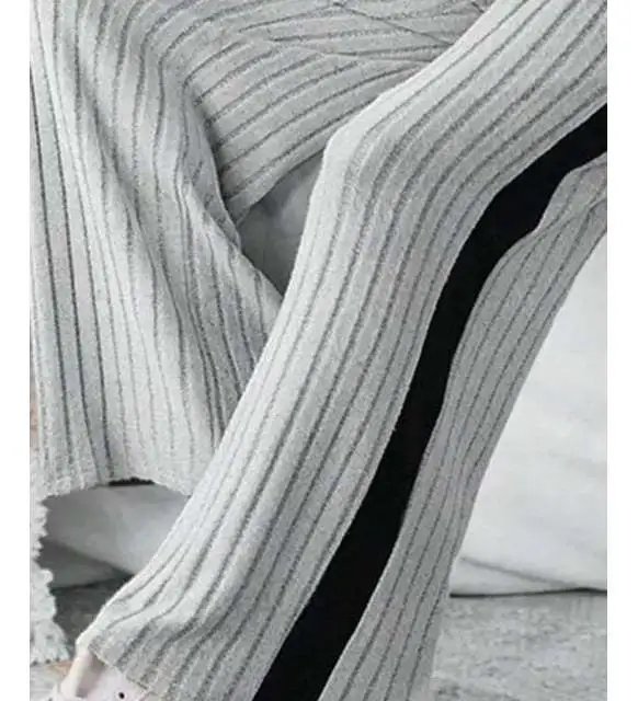 Design Ribbed Knit Track Set Gray with Black Stripe Pants and Top - 11