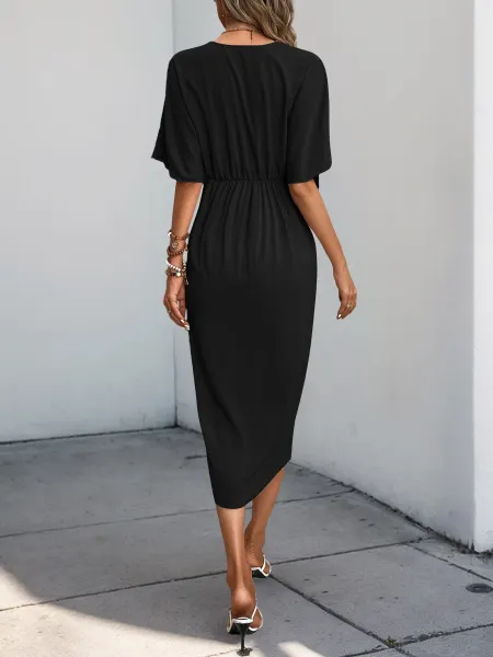 Design Wrap Front V-Neck Midi Dress Burgundy - 8
